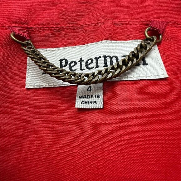 J. Peterman Red Blazer Size 4 Silk Linen Blend Tie Front Womens Preppy Jacket - Picture 4 of 9